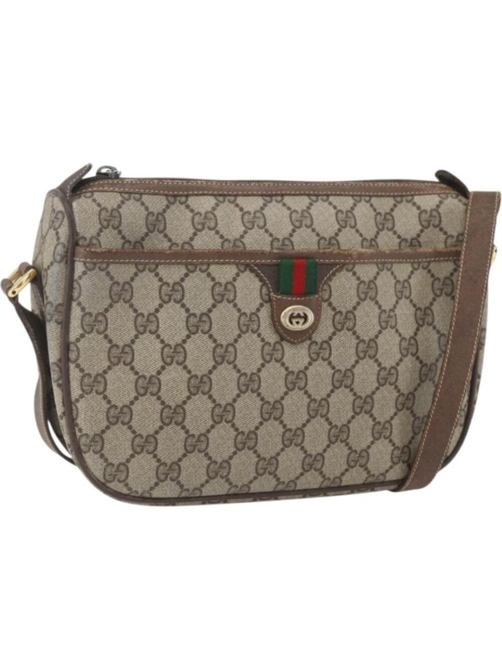 GUCCI GG Supreme Web Sherry Line Shoulder Bag PVC Beige 89 02 077